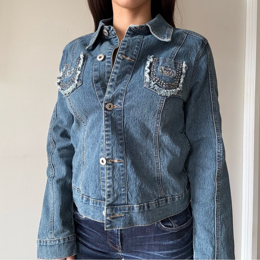 Y2K Embellished Denim Jacket – Studded Vintage Jean Jacket - Picture 3 of 6